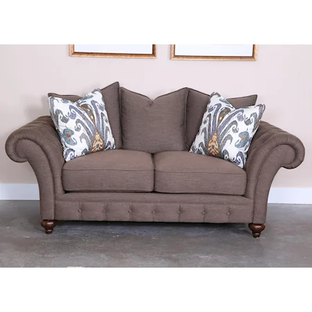 Traiditonal Loveseat with Flared Arms and Button Tufting